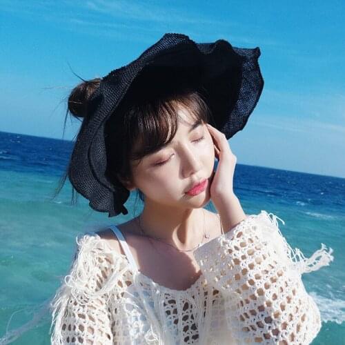 Fashion Summer Women Ponytail Empty Top Cap Wide Brim Anti-UV Bowknot Beach Hat Lady Foldable Cotton Visor Travel Sunscreen Caps