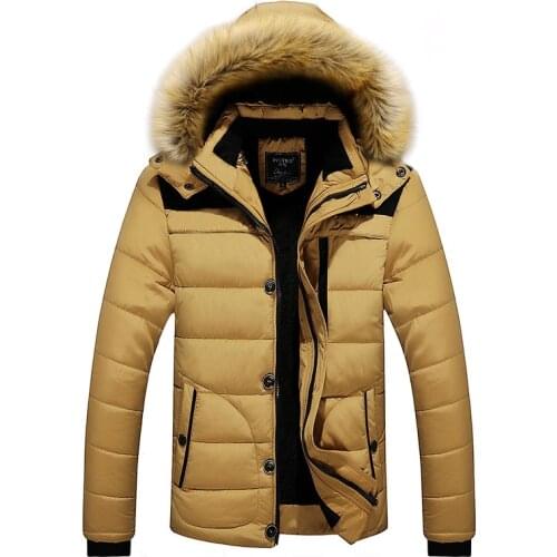 Men Winter Jacket Fur Collar Hooded Thicken Warm Coat Snow Parka Down Jacket Outerwear Thermal Men Fleece Liner Coat M-6XL