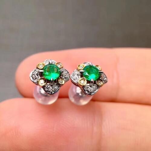 Natural Real Emerald Earring 925 Silver sterling Fine Charm Jewelry for Women Wedding Party Earring
