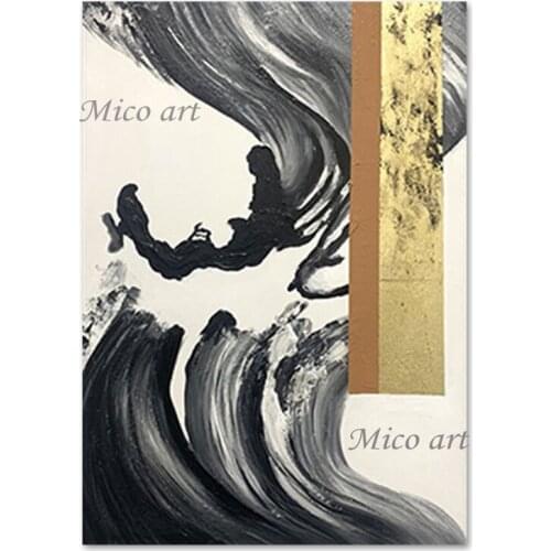 Latest Design 100%Hand-painted Golden Abstract Oil Painting No Frame Canvas Wall Art Decorative Item Panel Set For Living Room