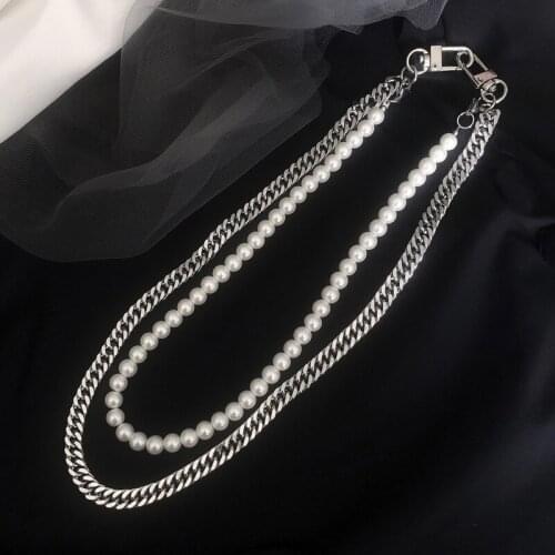 2020 New Pearl Chain Double-Layer Phants Zipper Necklace Two Retro Earth Cool Girls Disco Accessories Removable