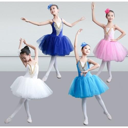 New childrens Ballet Costume Little Swan Sequins Girls' performance clothes Soft yarn skirt Childrens puffy skirt