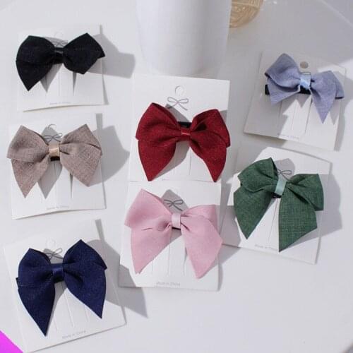 Wholesale 10 solid color bow hairpin hair accessories classic hairpin girl side clip headdress fabric 7 styles