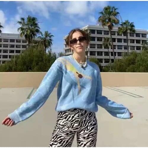 2021 autumn and winter new coat loose printed sweater marine diving printing crew neck pullover sweater