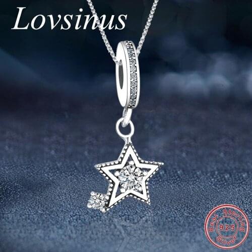 925 Sterling Silver Wish/Celebration Star Pendant Necklace,Clear CZ Stones Dangle Lucky Beads For Women Valentine Day Fine Jewel