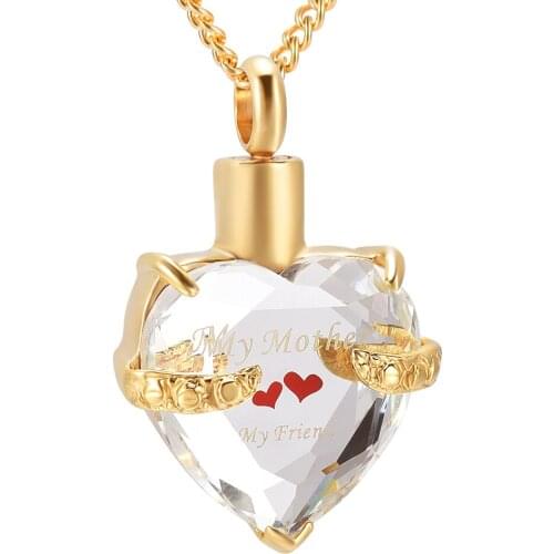My Mother My Friend Engraved Birthstone Heart Ash Necklace Urn Memorial Keepsake Pendant Stainless Steel Cremation Jewelry