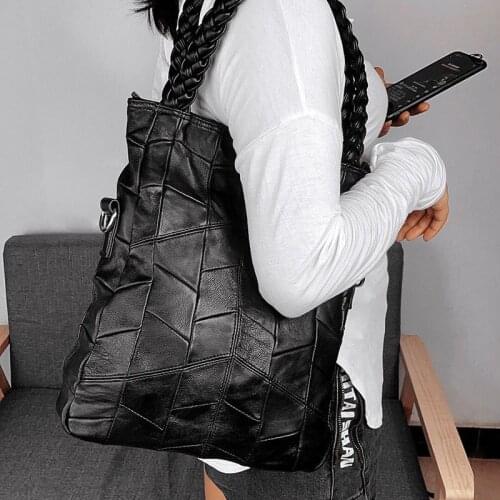 Luxury Sheepskin Women Casual Totes for Female Black Genuine Leather Single Shoulder Bags Ladies Fashion Crossbody Bag