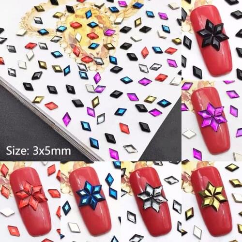 30/100Pcs Nail Art Rhinestone 3x5mm Flatback Rhombus Glass Crystal Shiny For Nail DIY Decoration Rhinestone