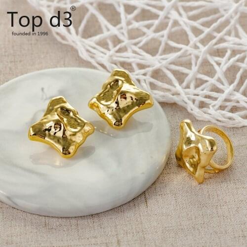 Top d3 Viennois Dubai Style Gold Plated Size Earring Rings for Women Statement Simple Ring Unique Ring for Women Fashion Jewelry