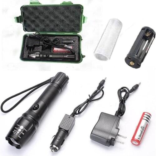 XM-L T6 3800 Lumens flashlight High Power E17 CREE LED Zoomable Torch light with 18650 Battery + Car Charger + charger + box