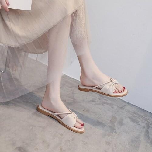 Large Size Sandals Female 2021 Summer Womens Shoes New Flat Student Sandals Female Wild Bow Sandals And Slippers Tide