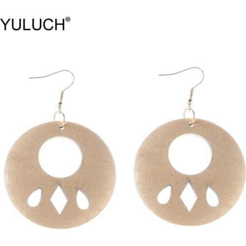 YULUCH 2019 New Design Gold Round Hollow Statement Earrings Boho Hanging Pendant Fashion Drop Earrings For Women Lady Wedding