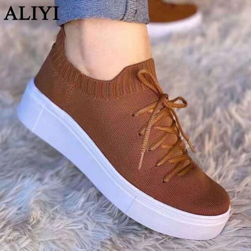 Womens Mesh Sneakers 2021 Autumn New Stylish Breathable Ladies Lace Up Casual Shoes Home Outdoor Sport Large-Sized Female Flats