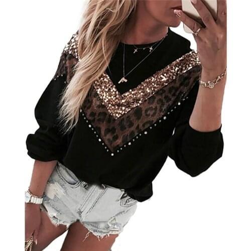 Made in China Women Leopard Long Sleeve Casual Pullover Long Tops Sweatshirt Blouse
