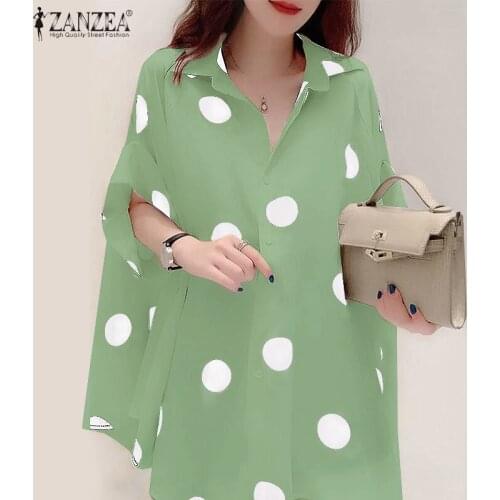 Womens Printed Tops ZANZEA Stylish Polka Dots Shirts Casual Half Sleeve Blusas Female Lapel Button Summer Tunic Oversized