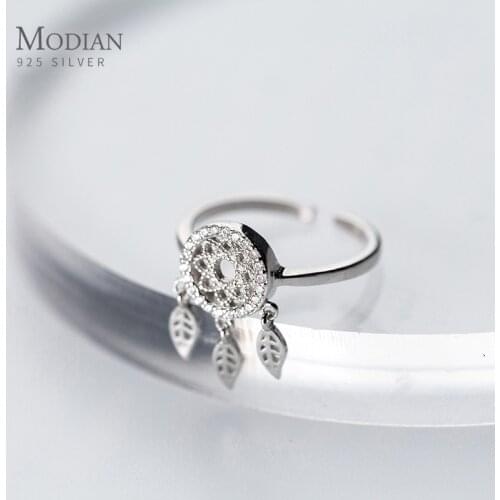 Modian New 925 Sterling Silver Dreamcatcher Tassel Leaves Adjustable Finger Ring for Women Luxury Wedding Ring Gift Fine Jewelry