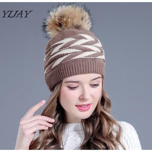 Winter double-deck rabbit fur knitted winter hat for women real fur pom poms hats bonnet hat caps for girl skullies beanies