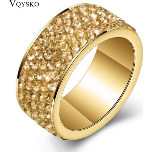 Gold Crystal Jewelry Free Shipping Wholesale Gold Color Stainless Steel Crystal Weddind Rings for women
