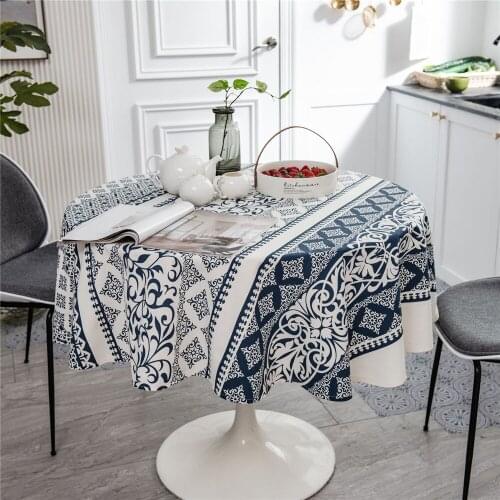 Cilected Tibetan Blue Printing Round Tablecloth 150CM Ethnic Style Bohemian Cotton And Linen Home Cover Cloth Decoration 1PC