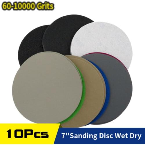 10pcs 7 Inch Waterproof Sandpaper Hook & Loop Wet or Dry Silicon Carbide Sanding Discs for Polishing Grinding 60 to 10000 Grit