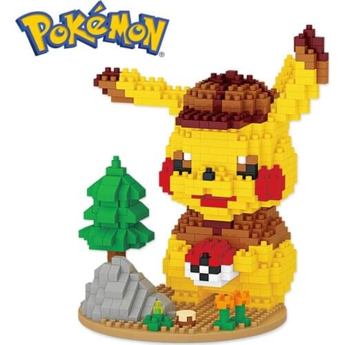 675PCS+ LBOYU Pokemon Scene Detective Pikachu Mini Building Blocks Diamond Micro Brick Figures Toys For Kid Birthday Gift 7124A