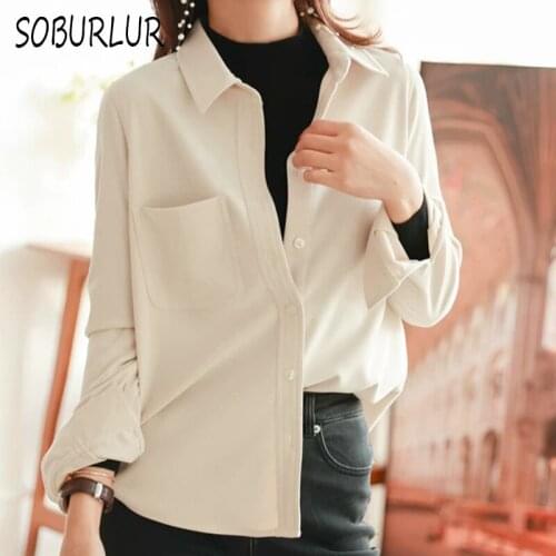 Blouse Long Sleeve Women 2021 Spring New Cotton Loose coat Casual Shirt Pocket Buttons Korean Fashion Female Tops White