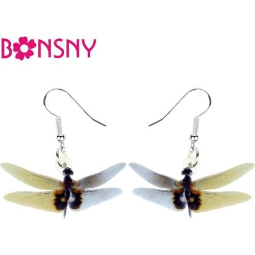Bonsny Acrylic Novelty Dragonfly Earrings Drop Dangle Big Long New Fashion Insect Jewelry For Women Girl Ladies Charms Wholesale
