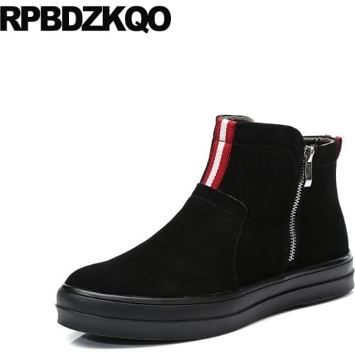 Ankle Genuine Leather High Platform Sneakers Boots Suede Shoes Booties Top Men Black Sole Flat Winter Trainer Fur Thick Soled