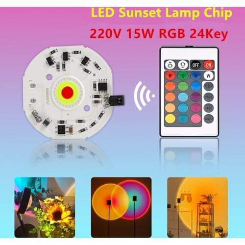 RGB COB LED Chip 220V 15W for Sunset Lamp Diodes Chip LED Matrix Diodes with 24-key Remote Control for Sunset Projection Lamp