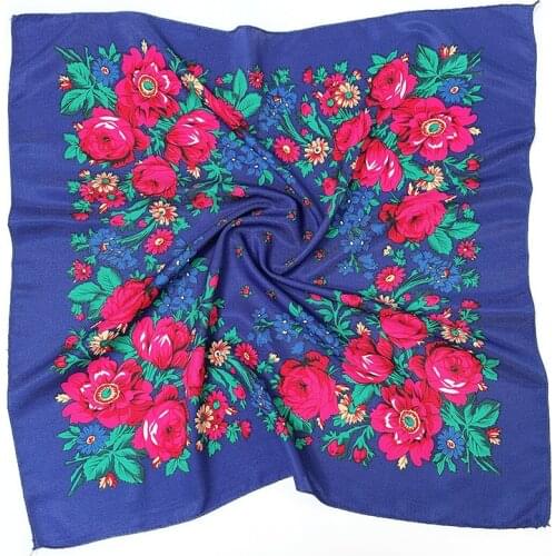 Floral Russian Scarf Luxury Brand Square Bandana Handkerchief Ethnic Scarf Shawl Women Hijab Scarf Printed Headband Scarf