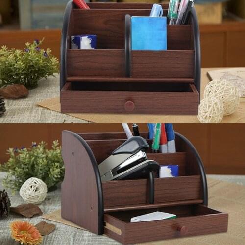 Wooden Office Desk Organizer Multi-functional Home Office Desk Supplies Stationery Holder Wooden Pen Stand Holder Organizer