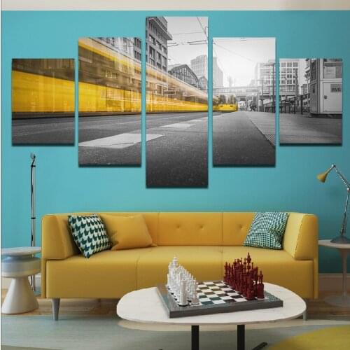 Roadside In The City Yellow Gray 5pcs Poster Print Picture Decoration Home Frameless Style Nordic Decoration Home
