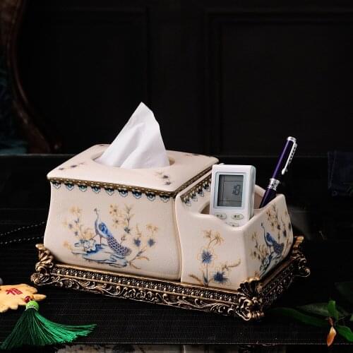 European tissue box crackle porcelain classical ceramic box multifunctional desktop box multipurpose storage box tissue
