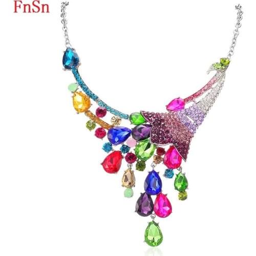 FnSn New Hot Jewelry Crystal Necklace Charm Collier Choker Trendy Women Gift Zinc Alloy Chain Collier Style Top Fashion Jewelry