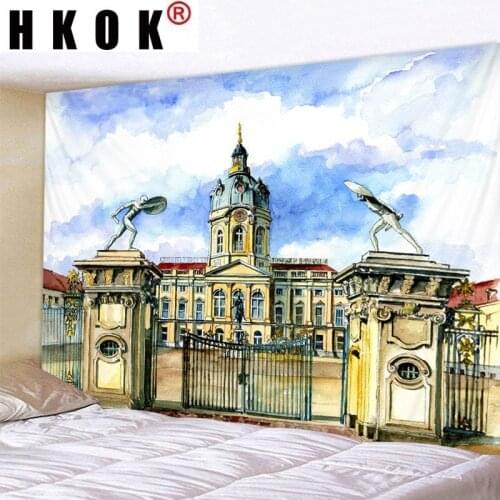 HKOK Architecture Tapestry Wall Rugs Wall Hanging Covering Fabric Mural Background Cloth Towel Beach Fabric Blanket Living Decor