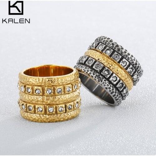 Kalen Vintage Ladies Stainless Steel Zircon Roman Double Row Ring Texture Classic Jewelry