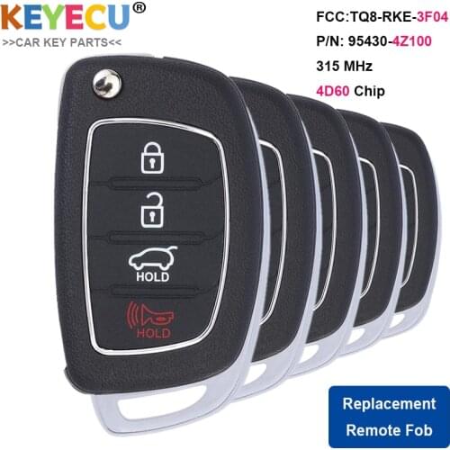 KEYECU 5PCS Flip Remote Control Car Key for Hyundai Santa Fe 2013 2014 2015 16 17, Fob 3+1/4 Button - 315MHz - FCC: TQ8-RKE-3F04