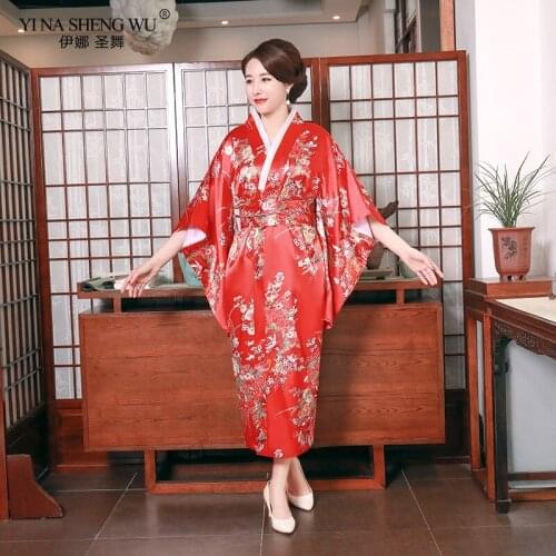 Japanese Kimono Traditional Yukata Women Bathing Robe Sexy Female Floral Print Kimono Evening New Dress Cosplay Costume One Size