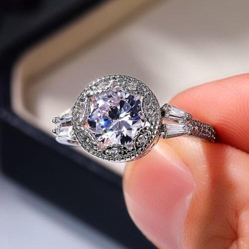 Classic Female White Zircon Stone Ring Classic Silver Color Thin Engagement Ring Charm Crystal Round Wedding Rings For Women