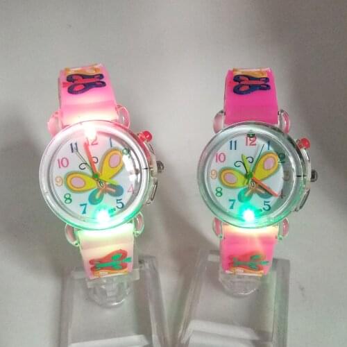 Colorful Flashing Glow Light Large Butterfly Dial Kids Watches Electronic Children Watch Girls Birthday Party Gift Boys Clock