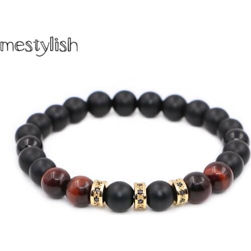 Mestylish Tiger Eye Beads Green Red Micro Inlaid Separator Simple Bracelet For Men Women Christmas Jewelry Gift
