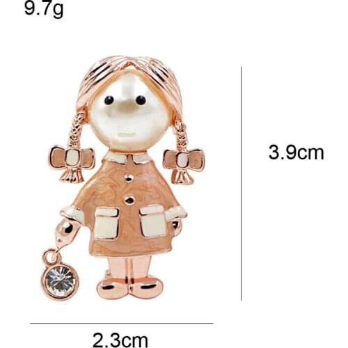 Rose gold metal Cute Braiding Girl Brooches Enamel Lapel Pin Cartoon Brooch Pin Badges breastpin jewelry