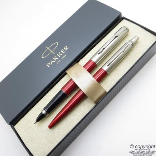 Parker Jotter Metal Red Roller Pen + Ballpoint Pen Set | İsme Special Pen | Gift Pen