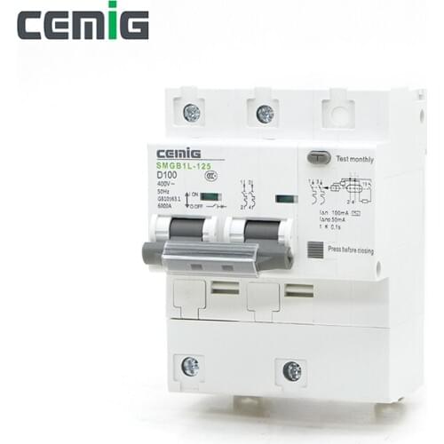 Cemig SMGB1L-125 2P+N Miniature Leakage Circuit Breaker MCB Phase Line+Neutral+Leakage Protection RCD AC230V 63A - 100A RCBO
