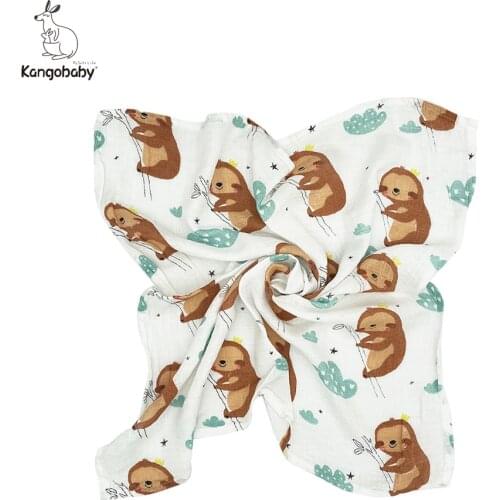 Kangobaby Bamboo Cotton Multi-use Muslin Cloth Baby Scarf Bib Towel Fashion Sloth &Rainbow Pattern60x60cm