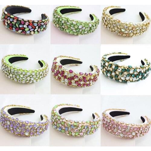 Fashion Rhinestone Padded Baroque Headband Hoop Headbands Full Colorful Crystal Hairband Personality Hair Accessori for Woman