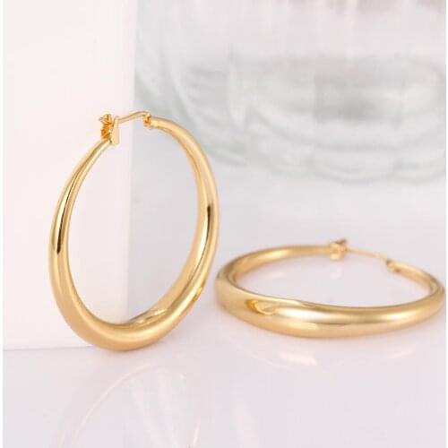 Trendy Earrings 35mm Gold Filled Big Hoop Earrings For Summer Casual Ladys Fashion Jewelry Hot Sale