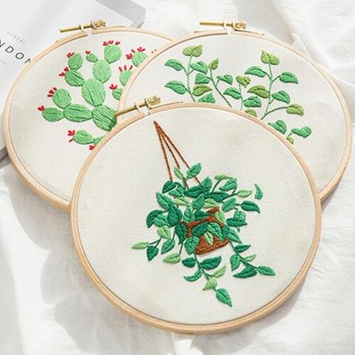 Modern DIY Embroidery Plant Monstera Cactus Handcraft Needlework Cross Stitch Kit Cotton Embroidery Painting Hoop Home Decor