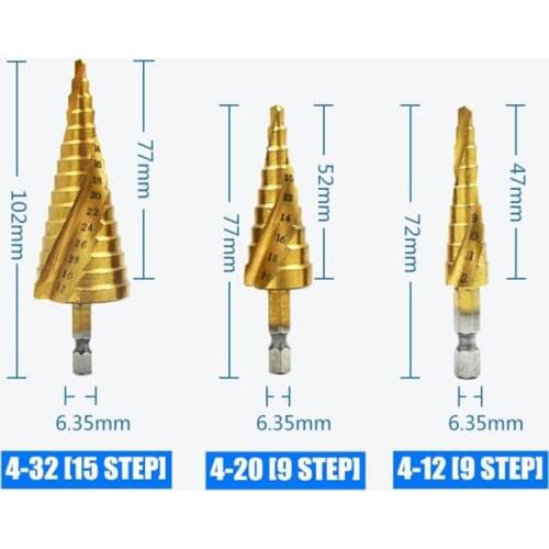 Hot!HSS Step Drill Bit Set Cone Hole Cutter Taper Titanium Coated Bits High Hardness Wood Metal Hole Cutter Core Hex Core Drill