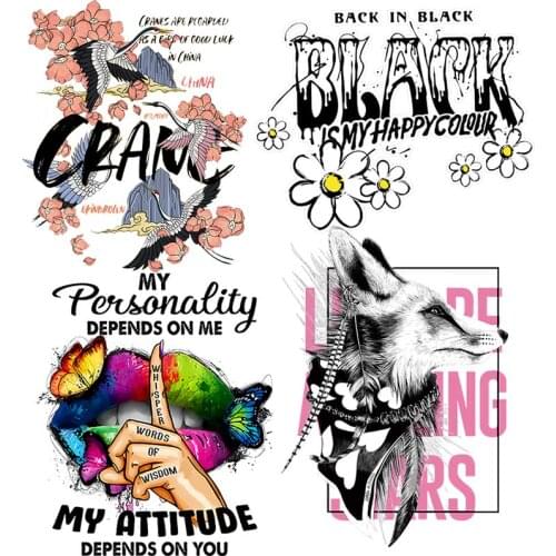 Crane Fox Patch Iron On Transfers For Clothing Flower Stickers Letter Badge Thermo Stickers Patches On Clothes Applique Stripes